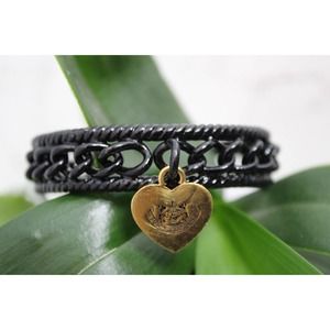 Juicy Couture Black Enamel Chain Bangle Bracelet W/ Gold Charm, Heavy